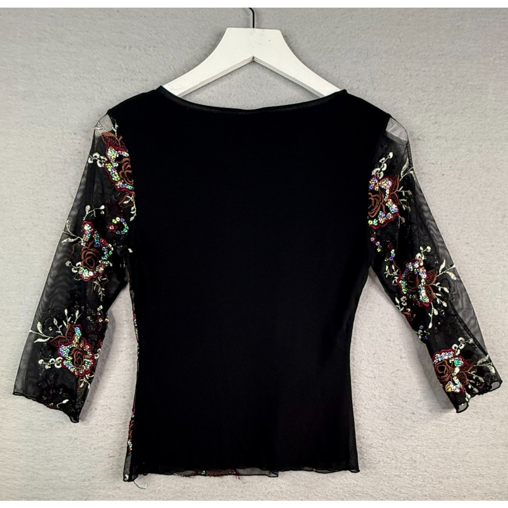 Y2K Wrapper Embroidered Sequin Mesh Top Sz L Black Fairy Grunge Whimsygoth - Picture 3 of 9
